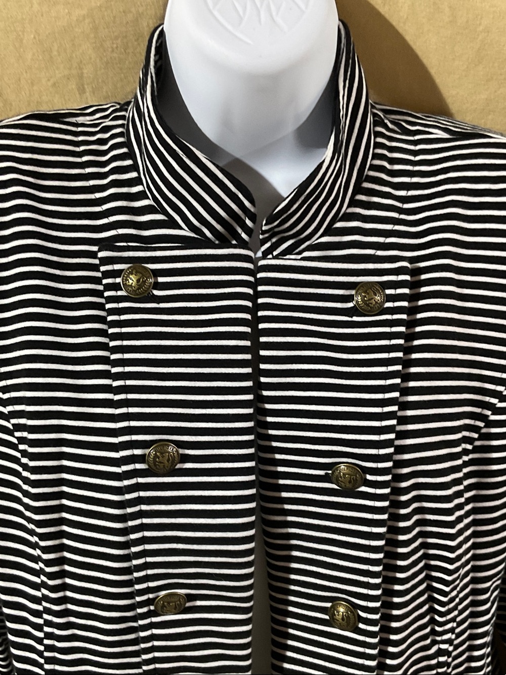 Tommy Hilfiger Size M Black & White Striped Military-Style Blazer - Picture 2 of 6